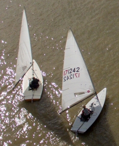 A seagull's view of Rob Lockett and Yvonne Gough in their Lasers