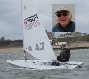 An inspiration to us all - Eddie White, at more than four score years, racing his Laser
