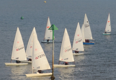 Seconds after the start and the dinghies are off on a gentle beat to Kingscliff