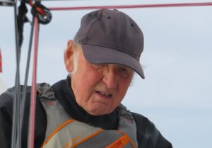 An inspiration to us all, Eddie White, at more than four score years, gets ready to launch his Laser in the race for the Tee Dee Challenge Cup