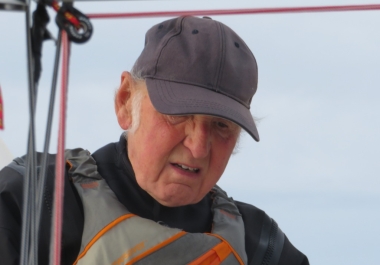 An inspiration to us all, Eddie White, at more than four score years, gets ready to launch his Laser in the race for the Tee Dee Challenge Cup