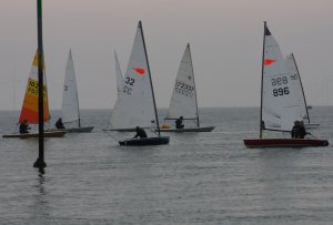 Seconds after the start the leading boats get underway, whilst an over-eager Eddie White heads back to the line